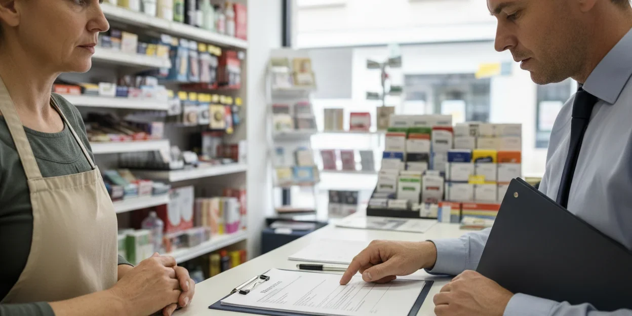 seguros-comercios-canals-comercio-local-1 Asesor revisando póliza con la propietaria de un comercio durante una consulta de seguros para comercios en Canals